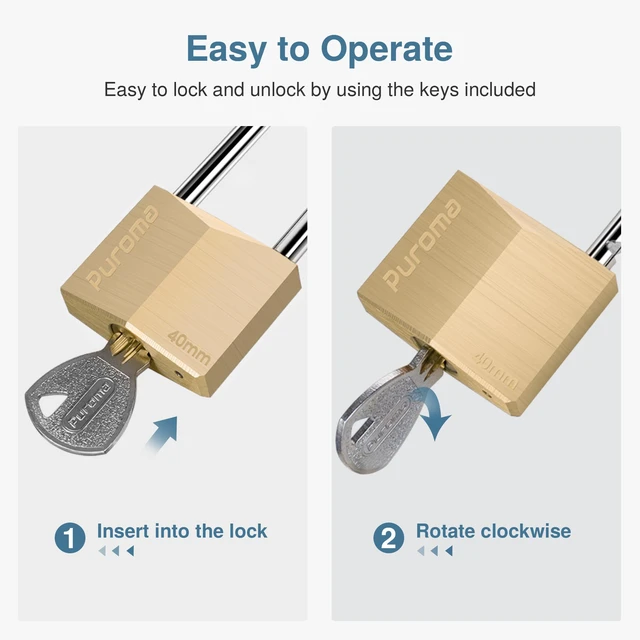 Alt view image 3 of 7 - 4 Keyed Padlock 6 Keys Outdoor Solid Brass Lock 2.6" Shed Gate Hasp Keyed Alike, Heavy-Duty, Outdoor Use, Weather-resistant, High Security, Resist Cut and Pry, Long shackle, for Chain Gate Hasp