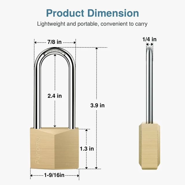 Alt view image 5 of 7 - 4 Keyed Padlock 6 Keys Outdoor Solid Brass Lock 2.6" Shed Gate Hasp Keyed Alike, Heavy-Duty, Outdoor Use, Weather-resistant, High Security, Resist Cut and Pry, Long shackle, for Chain Gate Hasp