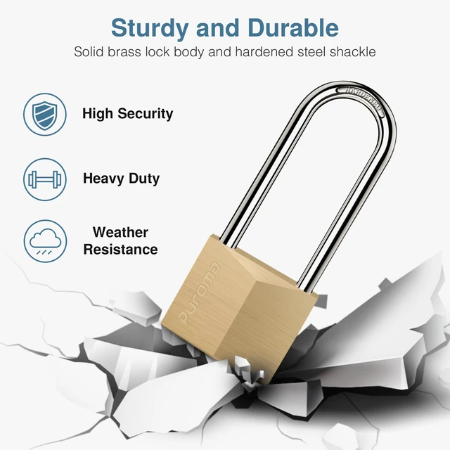 Alt view image 6 of 7 - 4 Keyed Padlock 6 Keys Outdoor Solid Brass Lock 2.6" Shed Gate Hasp Keyed Alike, Heavy-Duty, Outdoor Use, Weather-resistant, High Security, Resist Cut and Pry, Long shackle, for Chain Gate Hasp