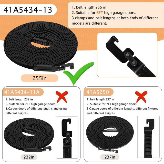 Alt view image 4 of 7 - 41A5434-13 Garage Door Belt 255", Drive Belt for 8FT High Garage Door 041A5434-13A Replacement Belt Compatible with liftmaster/Chamberlain/sentex Belt Models 3280, 2280, 2280R,2500, 2580, 3580