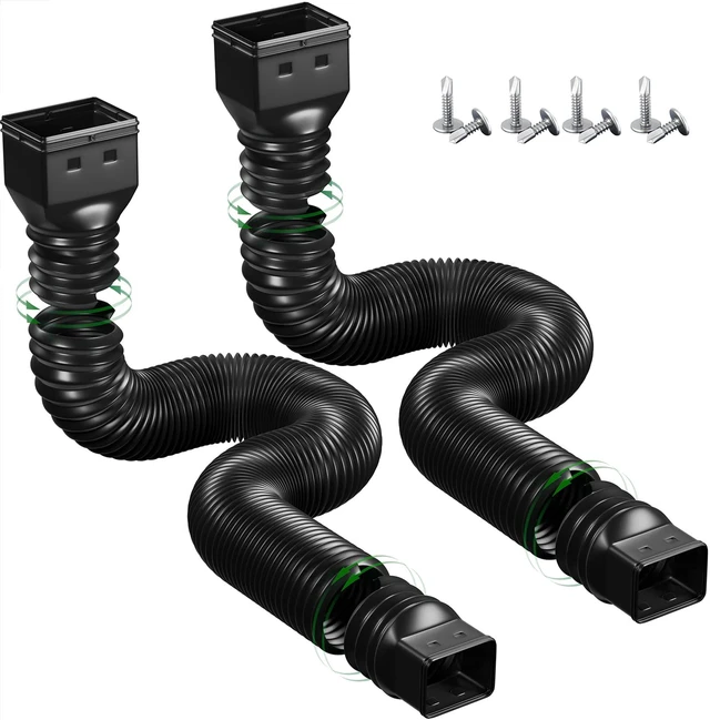Main image of 2 Pack Rain Gutter Downspout Extensions Flexible,Down Spout Extender Diverter Extendable from 21 to 68 in,Screws for Included,Black