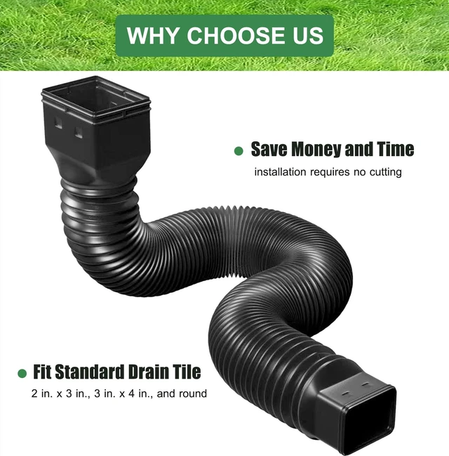 Alt view image 2 of 7 - 2 Pack Rain Gutter Downspout Extensions Flexible,Down Spout Extender Diverter Extendable from 21 to 68 in,Screws for Included,Black