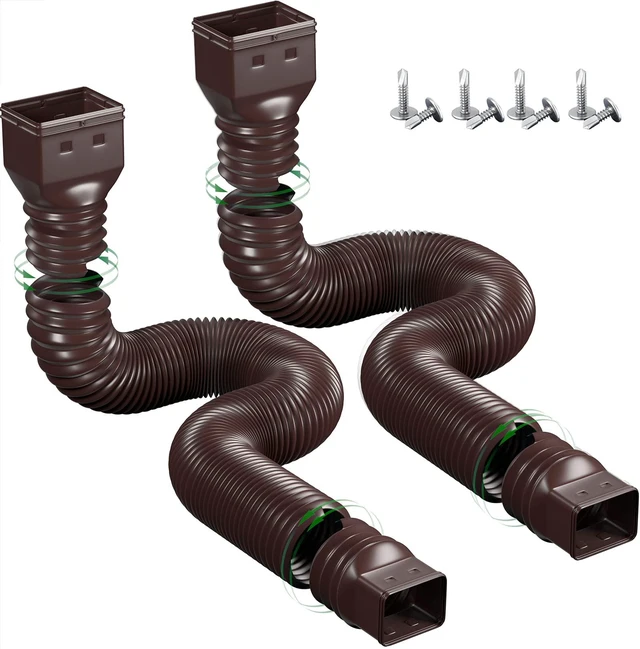 Main image of 2 Pack Rain Gutter Downspout Extensions Flexible,Universal Drain Downspout Extender Drainage Connector 21"-68",Screws for Included,Brown