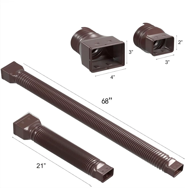 Alt view image 2 of 7 - 2 Pack Rain Gutter Downspout Extensions Flexible,Universal Drain Downspout Extender Drainage Connector 21"-68",Screws for Included,Brown