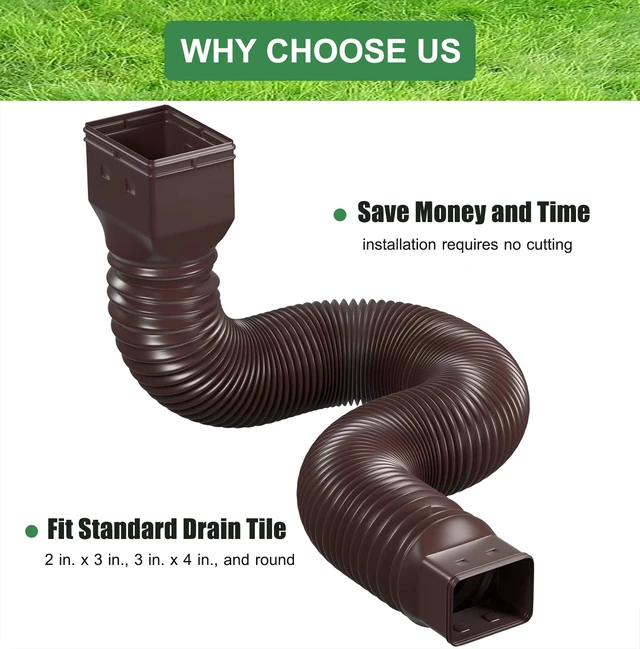 Alt view image 3 of 7 - 2 Pack Rain Gutter Downspout Extensions Flexible,Universal Drain Downspout Extender Drainage Connector 21"-68",Screws for Included,Brown