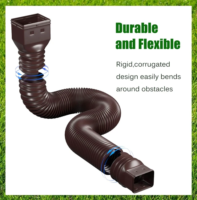 Alt view image 5 of 7 - 2 Pack Rain Gutter Downspout Extensions Flexible,Universal Drain Downspout Extender Drainage Connector 21"-68",Screws for Included,Brown