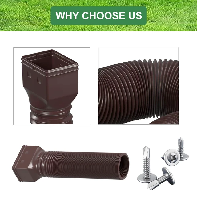 Alt view image 7 of 7 - 2 Pack Rain Gutter Downspout Extensions Flexible,Universal Drain Downspout Extender Drainage Connector 21"-68",Screws for Included,Brown