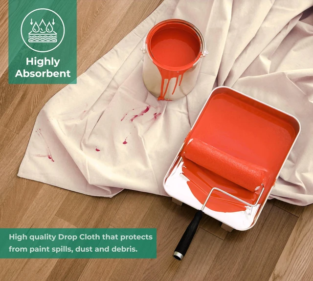 Alt view image 2 of 7 - Canvas Drop Cloth for Painting 9x6 feet Pack of 4-8oz Painters Drop Cloths for Painting - All Purpose Canvas Tarps for Floor & Furniture Protection - Recycled Cotton Fabric