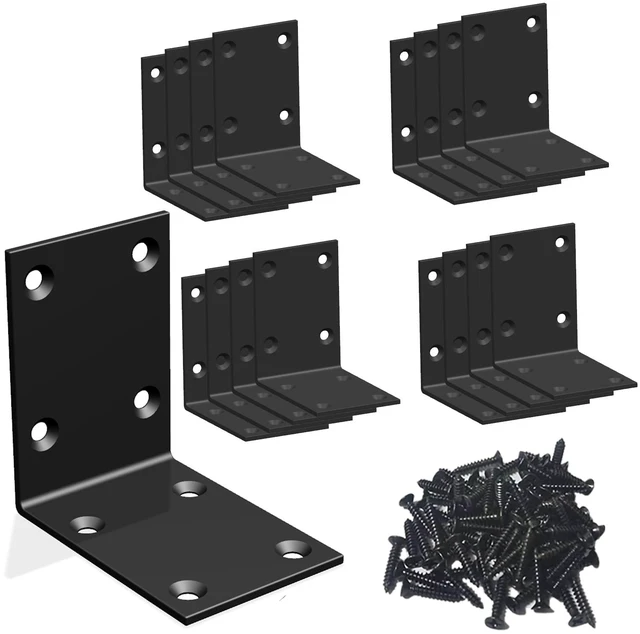 Main image of Black Stainless Steel Corner Bracket L Brackets Metal Corner Brace 16Pcs, 2.8x2.8x2(inch), Heavy Duty Metal Anger Bracket for Wood Corner/Shelf Supporter