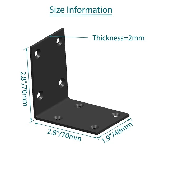 Alt view image 4 of 6 - Black Stainless Steel Corner Bracket L Brackets Metal Corner Brace 16Pcs, 2.8x2.8x2(inch), Heavy Duty Metal Anger Bracket for Wood Corner/Shelf Supporter