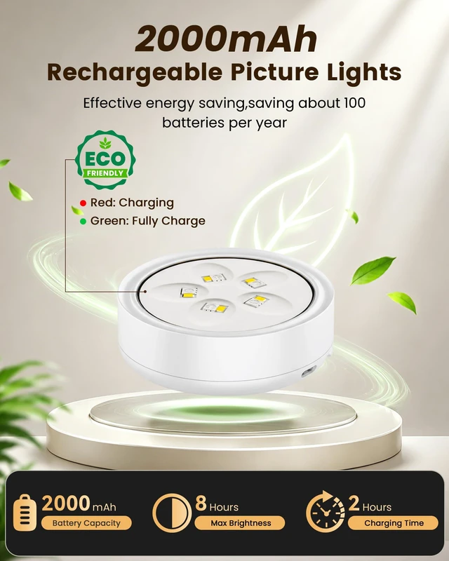 Alt view image 2 of 7 - Picture Lights for Wall,Wireless 2000mAh Rechargeable Magnetic LED Puck Lights with Remote,3 Color Temps and 12 RGB,Dimming & Timer,Art Frame Light for Painting Display,Photos,Wall Decor(3 Pack)