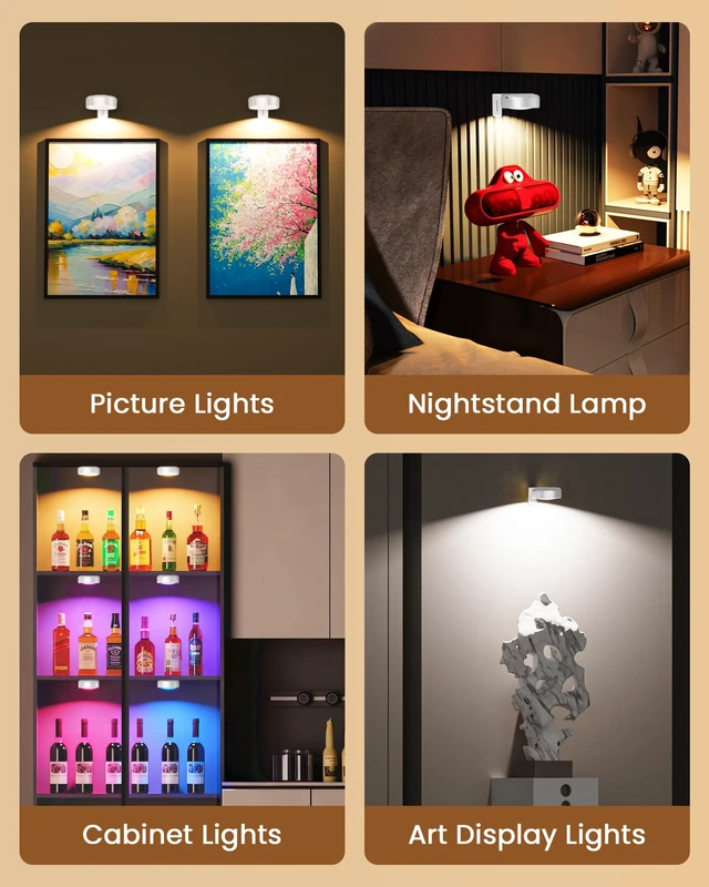 Alt view image 3 of 7 - Picture Lights for Wall,Wireless 2000mAh Rechargeable Magnetic LED Puck Lights with Remote,3 Color Temps and 12 RGB,Dimming & Timer,Art Frame Light for Painting Display,Photos,Wall Decor(3 Pack)