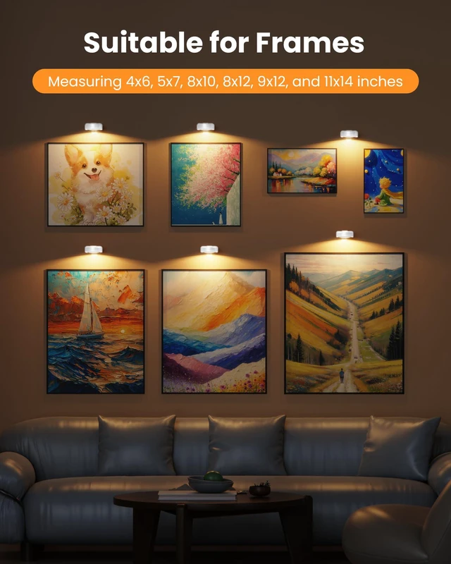 Alt view image 4 of 7 - Picture Lights for Wall,Wireless 2000mAh Rechargeable Magnetic LED Puck Lights with Remote,3 Color Temps and 12 RGB,Dimming & Timer,Art Frame Light for Painting Display,Photos,Wall Decor(3 Pack)
