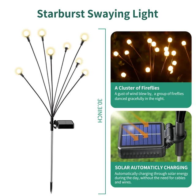 Alt view image 2 of 6 - Solar Lights Outdoor Waterproof, 2 Packs 16LED, Solar Garden, Patio, Garden Decor, Patio Decor, Firefly Outdoor, Unique Gifts for Women, Gifts for Grandma