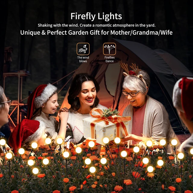 Alt view image 5 of 6 - Solar Lights Outdoor Waterproof, 2 Packs 16LED, Solar Garden, Patio, Garden Decor, Patio Decor, Firefly Outdoor, Unique Gifts for Women, Gifts for Grandma