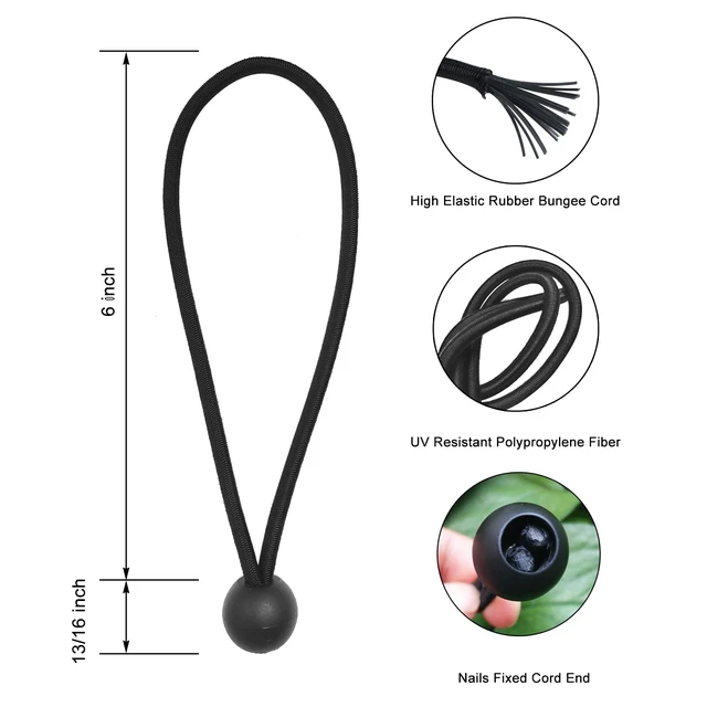 Alt view image 2 of 2 - Small Bungee Cords with Balls 6 inch Length, 0.8 inch Ball, 50-Piece