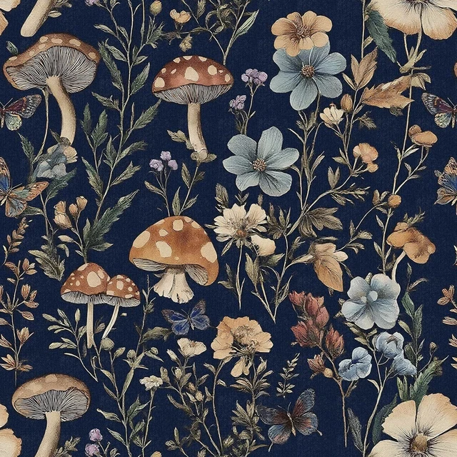 Main image of Dark Blue Mushroom Peel and Stick Wallpaper Floral Contact Paper 16.9" x 393.7" Navy Blue Floral Wallpaper Vintage Boho Wildflower Self Adhesive Removable Wall Paper Kitchen Bathroom Vinyl