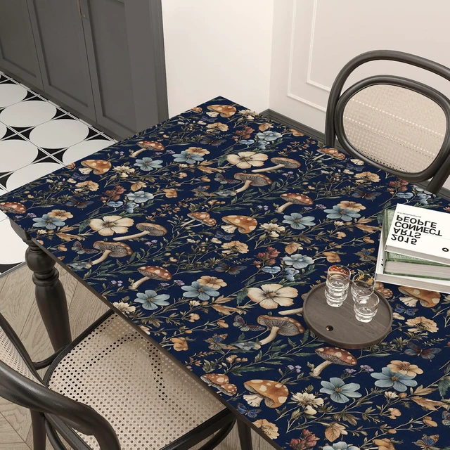 Alt view image 7 of 7 - Dark Blue Mushroom Peel and Stick Wallpaper Floral Contact Paper 16.9" x 393.7" Navy Blue Floral Wallpaper Vintage Boho Wildflower Self Adhesive Removable Wall Paper Kitchen Bathroom Vinyl