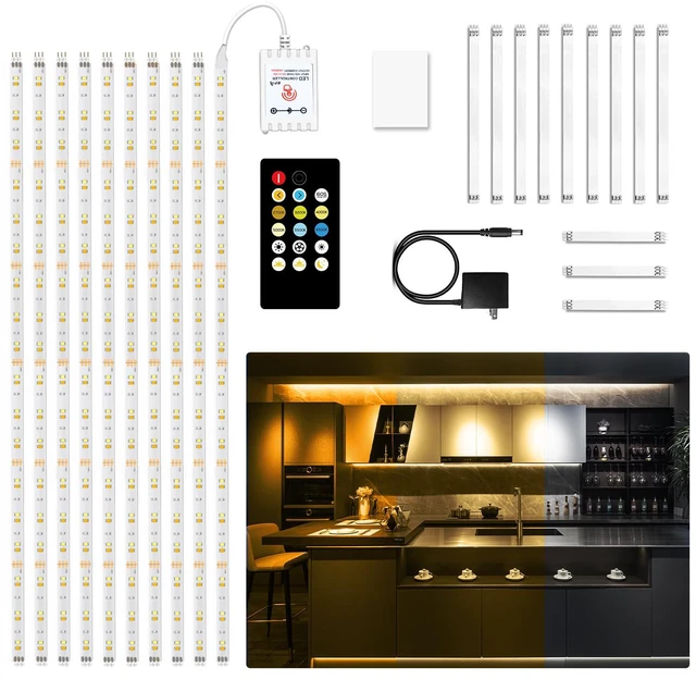 Main image of Under Cabinet Lighting kit, 10 PCS LED Strip Lights with Remote, Dimmable Under Cabinet Lights for Kitchen Cabinet, Counter, TV Back,Showcase 2700K-6500K Warm to Daylight White,Timing,16.4ft