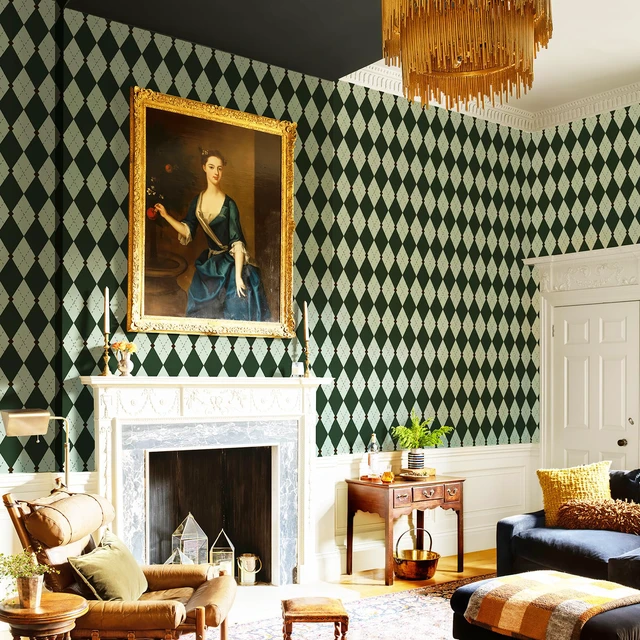 Alt view image 2 of 7 - Retro Peel and Stick Wallpaper Black and Green Wallpaper Vintage Plaid British Geometric Wall Paper for Bathroom Kitchen Cabinet Contact Paper 17.3"x480"