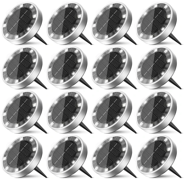 Main image of 16 Pack Solar Lights Outdoor Waterproof, 8 LED Solar Ground Lights Flat Solar Disc Light Landscape Lighting for Pathway Garden Yard Walkway Driveway Lawn, Cool White