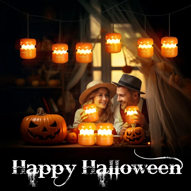 Alt view image 2 of 7 - 6-Pack Halloween Pumpkin Lantern, Collapsible Jack O Lantern Pumpkins with Lanyard, Halloween Party Favors, Light up Pumpkin Outdoor for Halloween Party Decoration, Battery Included