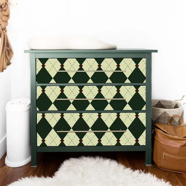 Alt view image 7 of 7 - Retro Peel and Stick Wallpaper Black and Green Wallpaper Vintage Plaid British Geometric Wall Paper for Bathroom Kitchen Cabinet Contact Paper 17.3"x480"