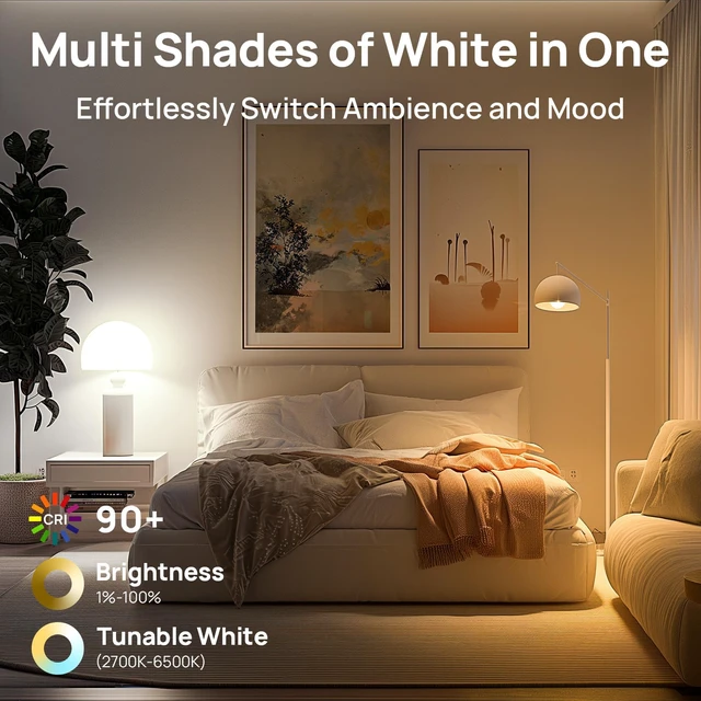 Alt view image 4 of 7 - Matter Smart Light Bulbs, Work with Apple Home, Alexa, Google Home Matter-enabled Direct Connect, Warm White to Daylight (2700K-6500K), LED 8.5W=60W, 2.4G WiFi Bluetooth, A19 E26 800LM, 6Pack