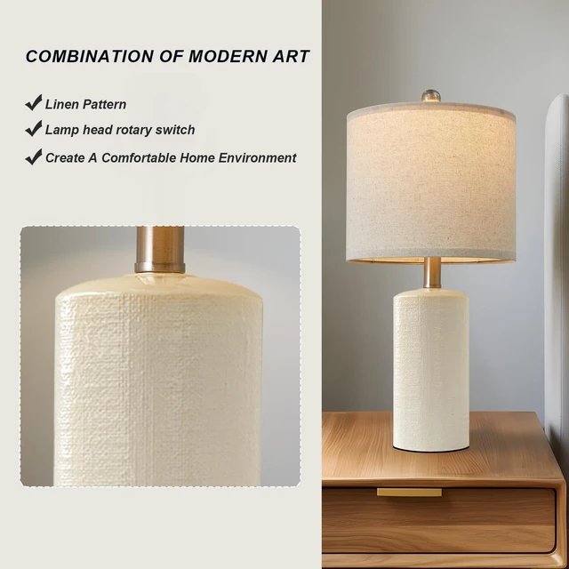 Alt view image 3 of 7 - 20.25" Small Single Table Lamp for Bedroom Modern Ceramic Nightstand Lamp Farmhouse Bedside Lamp Boho Living Room Lamp White End Side Table Lamps for Night Stands Mid Century Nursery Modern Lamp