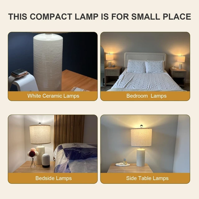 Alt view image 4 of 7 - 20.25" Small Single Table Lamp for Bedroom Modern Ceramic Nightstand Lamp Farmhouse Bedside Lamp Boho Living Room Lamp White End Side Table Lamps for Night Stands Mid Century Nursery Modern Lamp