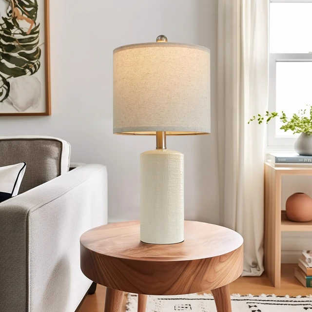 Alt view image 7 of 7 - 20.25" Small Single Table Lamp for Bedroom Modern Ceramic Nightstand Lamp Farmhouse Bedside Lamp Boho Living Room Lamp White End Side Table Lamps for Night Stands Mid Century Nursery Modern Lamp