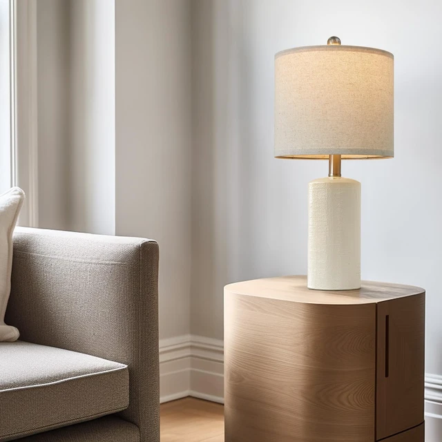 Alt view image 6 of 7 - 20.25" Small Single Table Lamp for Bedroom Modern Ceramic Nightstand Lamp Farmhouse Bedside Lamp Boho Living Room Lamp White End Side Table Lamps for Night Stands Mid Century Nursery Modern Lamp