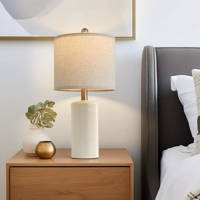Alt view image 5 of 7 - 20.25" Small Single Table Lamp for Bedroom Modern Ceramic Nightstand Lamp Farmhouse Bedside Lamp Boho Living Room Lamp White End Side Table Lamps for Night Stands Mid Century Nursery Modern Lamp