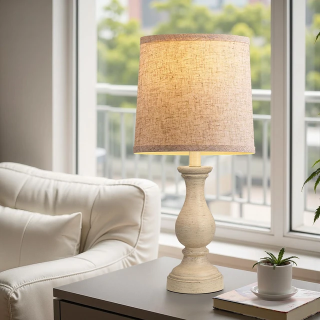 Alt view image 2 of 7 - Farmhouse Table Lamps Set of 2 - Rustic Lamp for Bedroom Living Room, 22" Boho Bedside Lamps for Night Stands End Table Office Desk Lamp Nightstand Clearance with Linen Shades(Antique Yellow)
