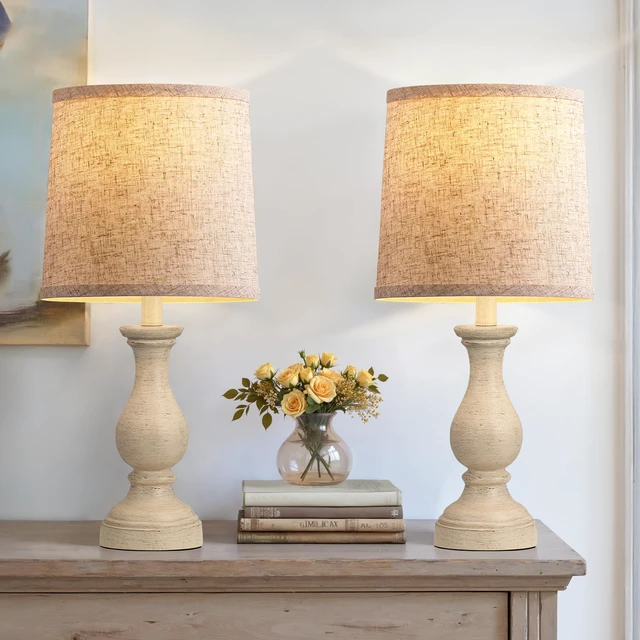 Alt view image 3 of 7 - Farmhouse Table Lamps Set of 2 - Rustic Lamp for Bedroom Living Room, 22" Boho Bedside Lamps for Night Stands End Table Office Desk Lamp Nightstand Clearance with Linen Shades(Antique Yellow)
