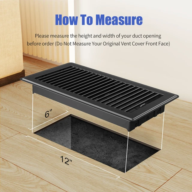 Alt view image 2 of 7 - Floor Register Fits 6x12 or 12x6 Duct Opening, 4 Pack Black Floor Vents Heavy Duty Walkable Floor Vent Covers, Adjustable Airflow HVAC Air Vents, Steel Rust-Proof Vent Covers for Home & Office