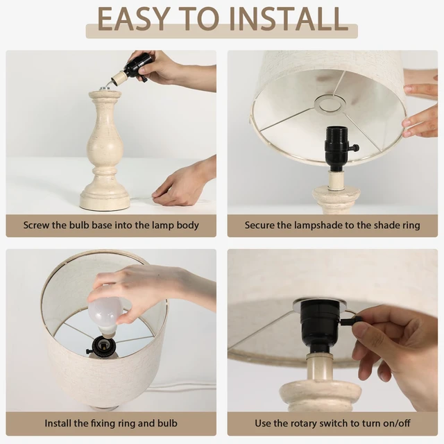 Alt view image 6 of 7 - Farmhouse Table Lamps Set of 2 - Rustic Lamp for Bedroom Living Room, 22" Boho Bedside Lamps for Night Stands End Table Office Desk Lamp Nightstand Clearance with Linen Shades(Antique Yellow)