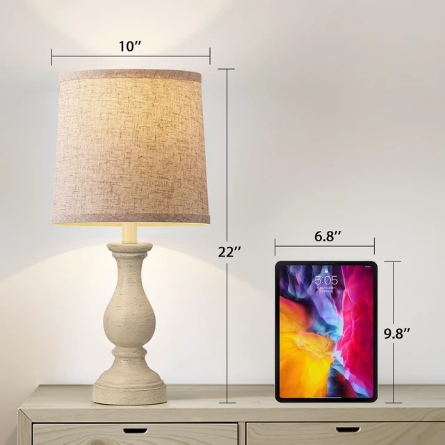 Alt view image 5 of 7 - Farmhouse Table Lamps Set of 2 - Rustic Lamp for Bedroom Living Room, 22" Boho Bedside Lamps for Night Stands End Table Office Desk Lamp Nightstand Clearance with Linen Shades(Antique Yellow)