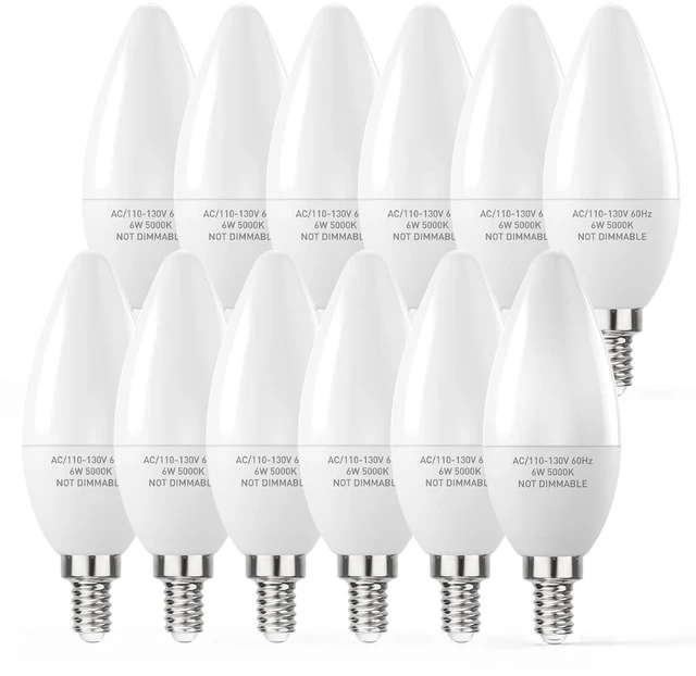 Main image of B11 E12 6W LED Candelabra Bulb 600lm 5000K 12-Pack Bright 60W Equivalent High CRI 85+ for Ceiling Fan Chandelier Energy Efficient Flicker Free, Daylight White