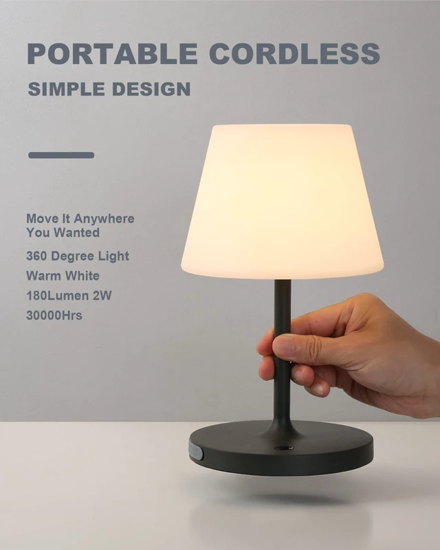 Alt view image 2 of 7 - Outdoor Battery Operated Table Lamp Waterproof, 4000mAh Cordless Table Lamp Rechargeable, Touch Dimmable Desk Lamp, LED Night Light for Patio Camping Restaurant Home, H9.6in, Dark Grey
