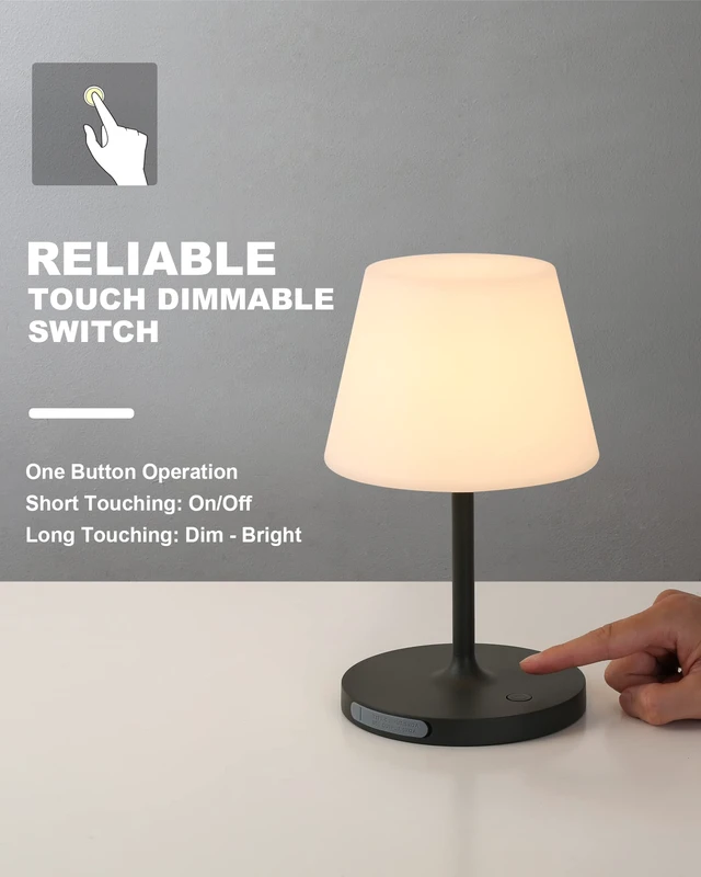 Alt view image 5 of 7 - Outdoor Battery Operated Table Lamp Waterproof, 4000mAh Cordless Table Lamp Rechargeable, Touch Dimmable Desk Lamp, LED Night Light for Patio Camping Restaurant Home, H9.6in, Dark Grey