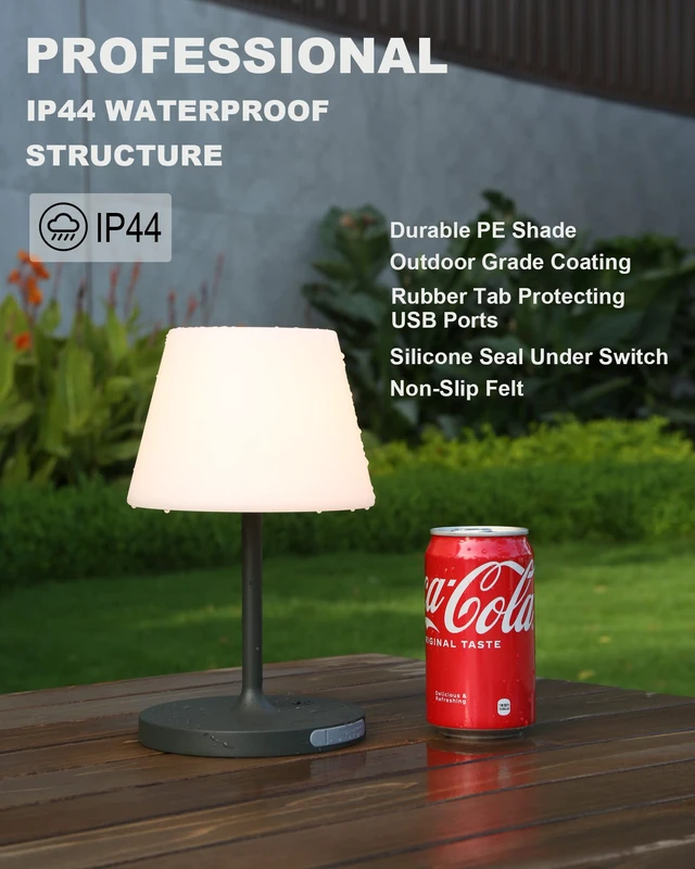 Alt view image 3 of 7 - Outdoor Battery Operated Table Lamp Waterproof, 4000mAh Cordless Table Lamp Rechargeable, Touch Dimmable Desk Lamp, LED Night Light for Patio Camping Restaurant Home, H9.6in, Dark Grey