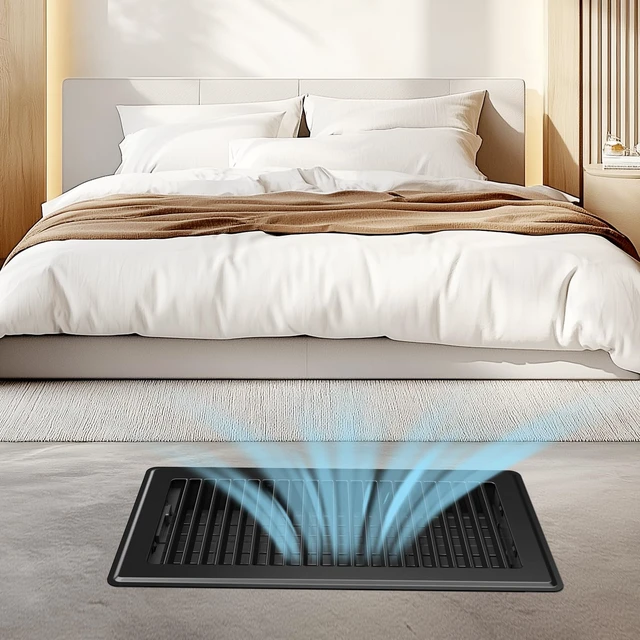 Alt view image 6 of 7 - Floor Register Fits 6x12 or 12x6 Duct Opening, 4 Pack Black Floor Vents Heavy Duty Walkable Floor Vent Covers, Adjustable Airflow HVAC Air Vents, Steel Rust-Proof Vent Covers for Home & Office