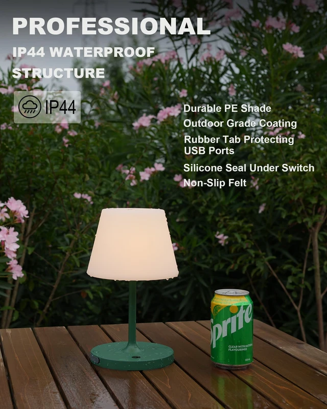Alt view image 3 of 6 - Outdoor Battery Operated Table Lamp Waterproof, 4000mAh Cordless Table Lamp Rechargeable, Touch Dimmable Desk Lamp, LED Night Light for Patio Camping Restaurant Home, H9.6in, Green