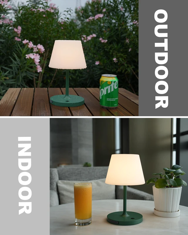 Alt view image 6 of 6 - Outdoor Battery Operated Table Lamp Waterproof, 4000mAh Cordless Table Lamp Rechargeable, Touch Dimmable Desk Lamp, LED Night Light for Patio Camping Restaurant Home, H9.6in, Green