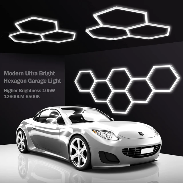 Alt view image 5 of 7 - Hexagon LED Light,105W 12600LM 6500K, 3 Hexagonal LED Shop Light for Auto Shops, Malls & Work Areas