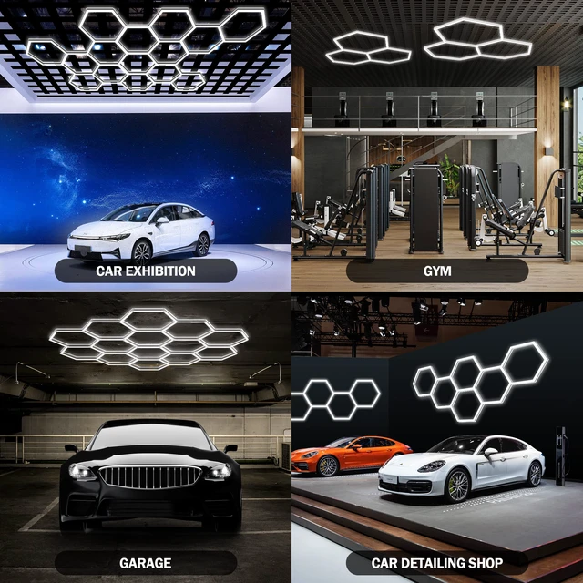 Alt view image 7 of 7 - Hexagon LED Light,105W 12600LM 6500K, 3 Hexagonal LED Shop Light for Auto Shops, Malls & Work Areas
