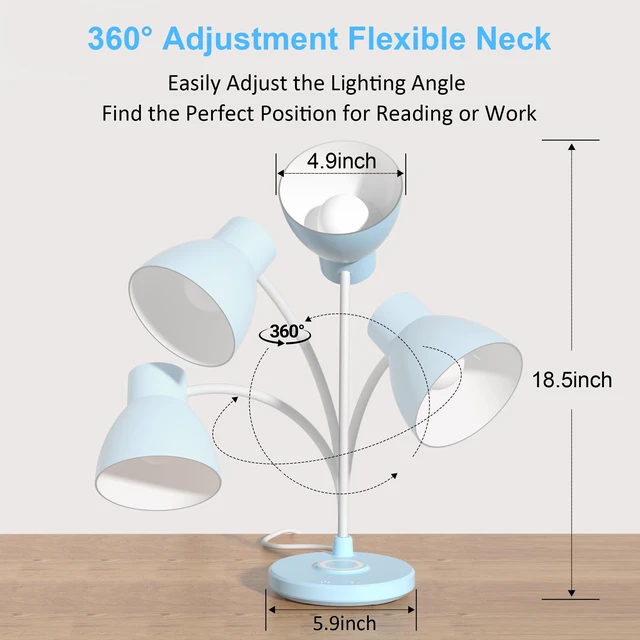 Alt view image 4 of 7 - LED Desk Lamp for Home Office with Wireless Charger, Blue 3 Color Modes Dimmable Eye-Caring Study Reading Dorm Desk Lamp, 360° Flexible Arm Table Lamp for College Dorm Room, 800 Lumen