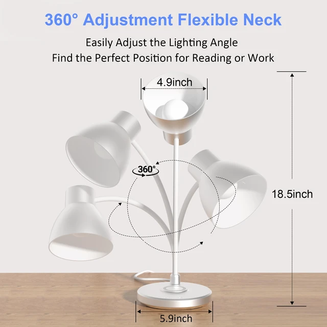 Alt view image 4 of 7 - LED Desk Lamp for Home Office with Wireless Charger, Silver 3 Color Modes Dimmable Eye-Caring Study Reading Dorm Desk Lamp, 360° Flexible Arm Table Lamp for College Dorm Room, 800 Lumen