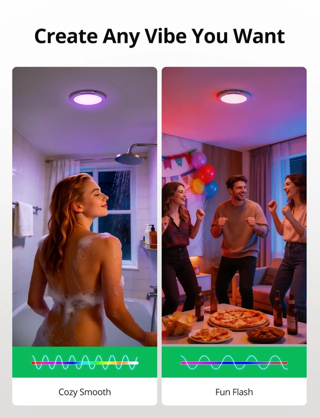 Alt view image 4 of 7 - RGB Rechargeable Waterproof Shower Ceiling Light for Bathroom Inside 12 Color Changing Motion Sensor Wireless LED Mood Battery Operated Wall Lights with Remote for Bedroom Party